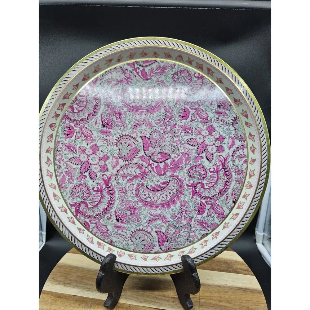 Vienna‎ Woods England Round Tin Serving Tray Floral Design Is Like Vera Bradley